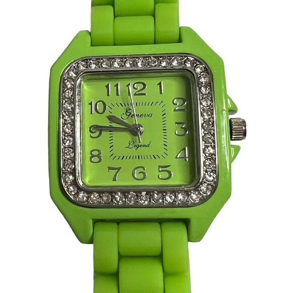GENEVA LEGEND #L1110 Women's Watch Arabic Numerals Neon Green Silicone Band 8.75 - Picture 1 of 15